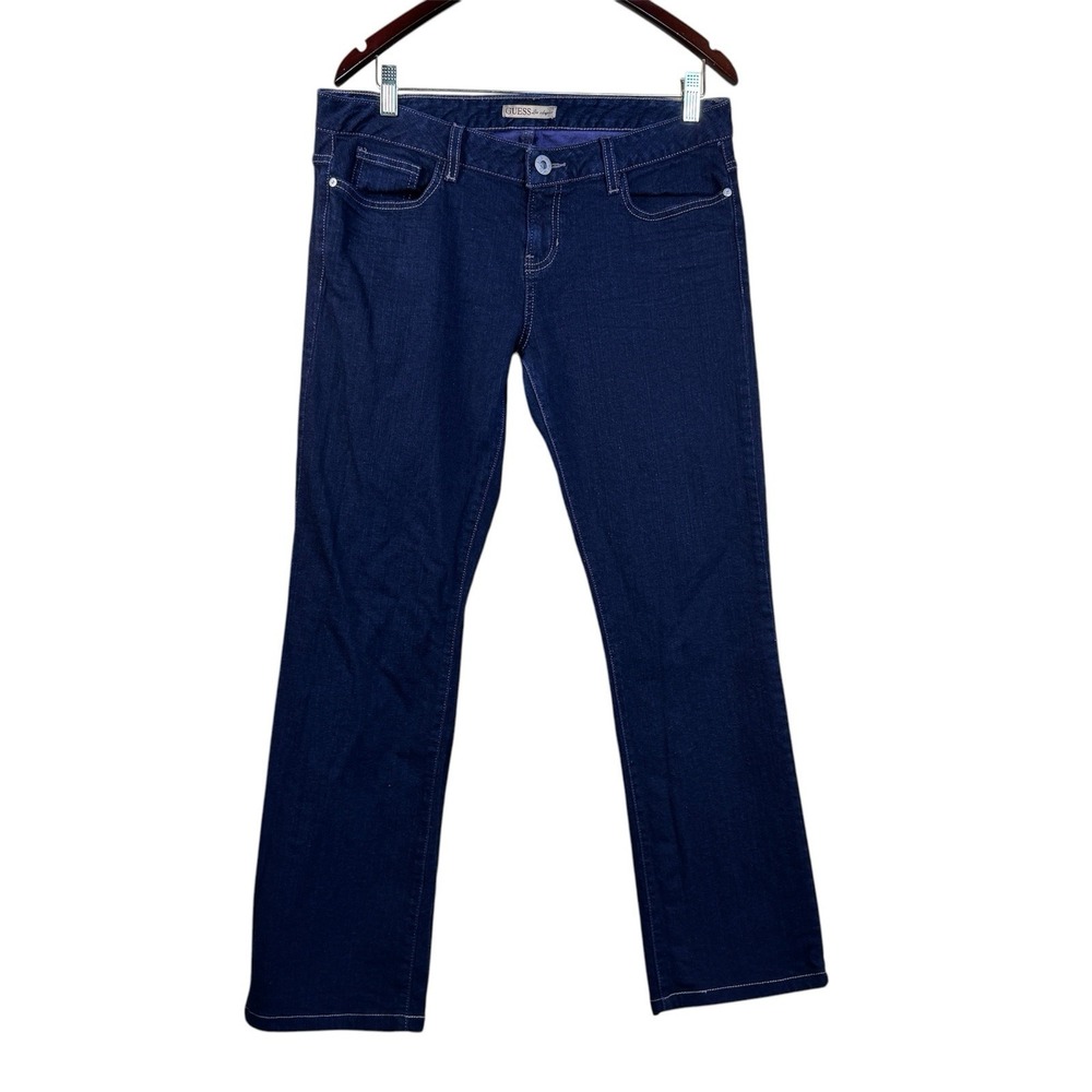 Guess Straight Leg Jeans Dark Wash Woman's Size 32 (35 x 29) Rhinestones‎